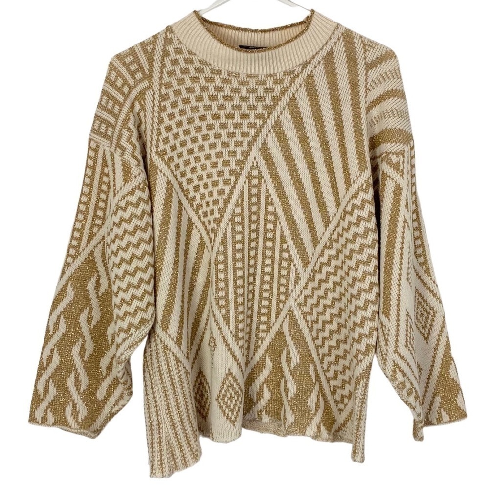Vintage 80s 90s Grannycore Geometric Sweater Oversized Womens Size Large Gold
